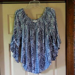 Blue/White Flutter Sleeve Top